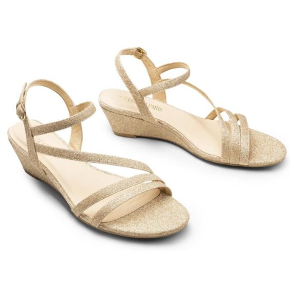 DREAM PAIRS Strappy Wrapped Dressy Wedge Sandals, Ankle Strap Open Toe, GOLD - Picture 2 of 6